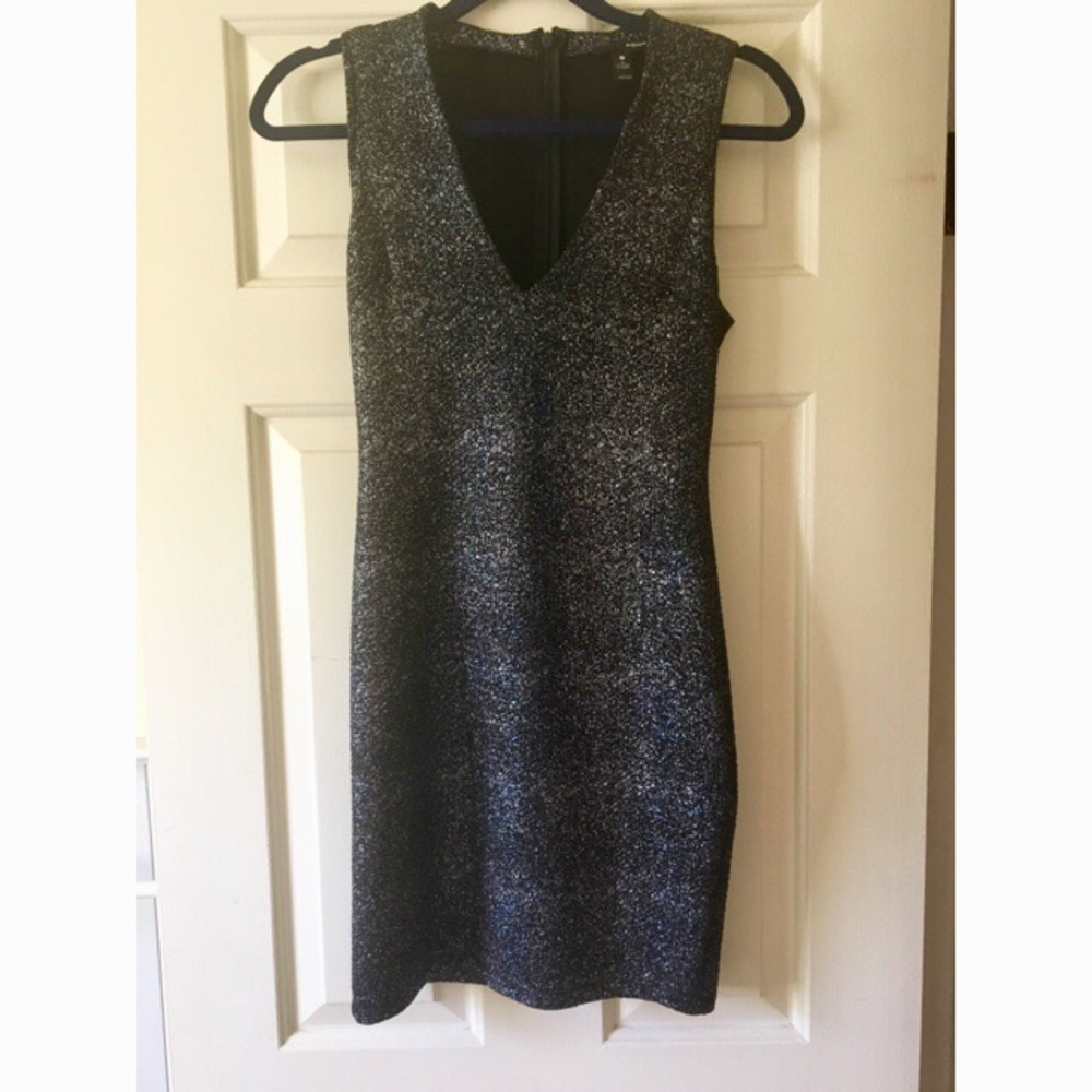 Aqua metallic glitter evening dress